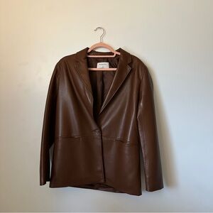 Aritzia vegan leather brown blazer jacket